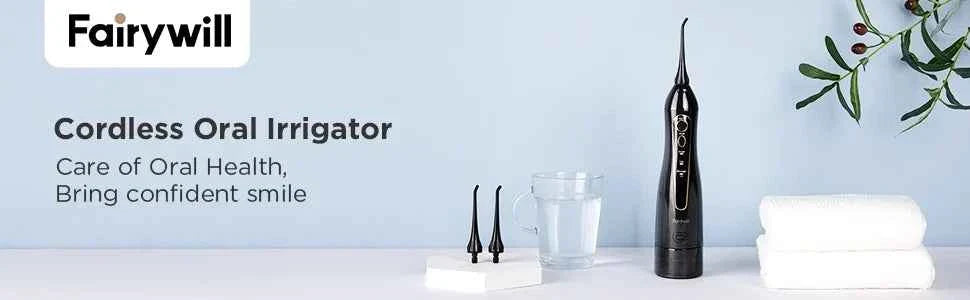 Fairywill Portable Oral Irrigator - 300ML Rechargeable Water Flosser with 3 Cleaning Modes