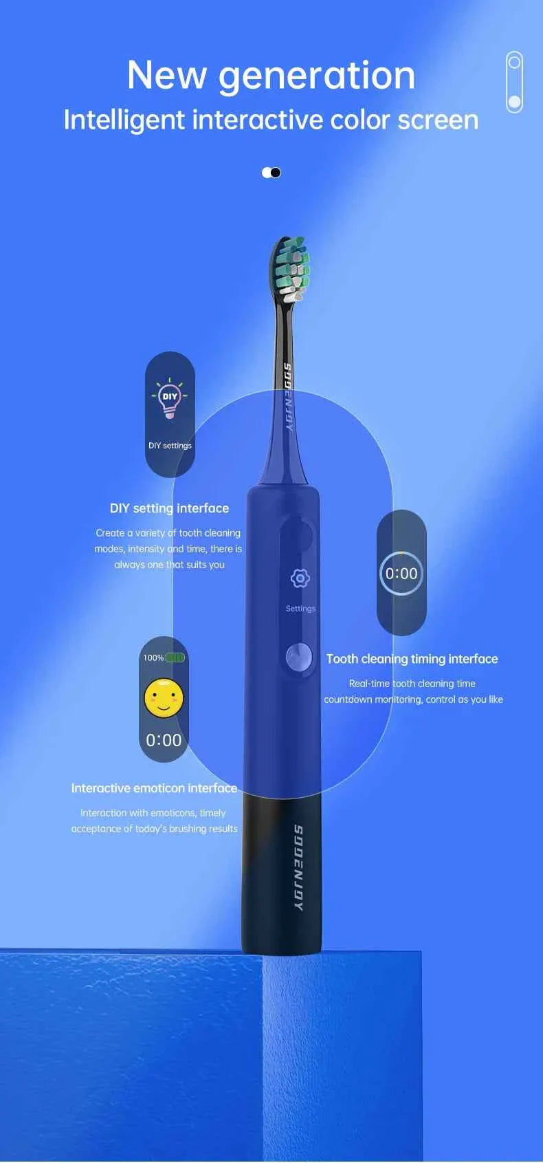 SOOENJOY Sonic Electric Toothbrush Smart LCD Screen Sonic Tooth Brush DIY Mode Automatic Cleaner Adult NB-1 Teethbursh