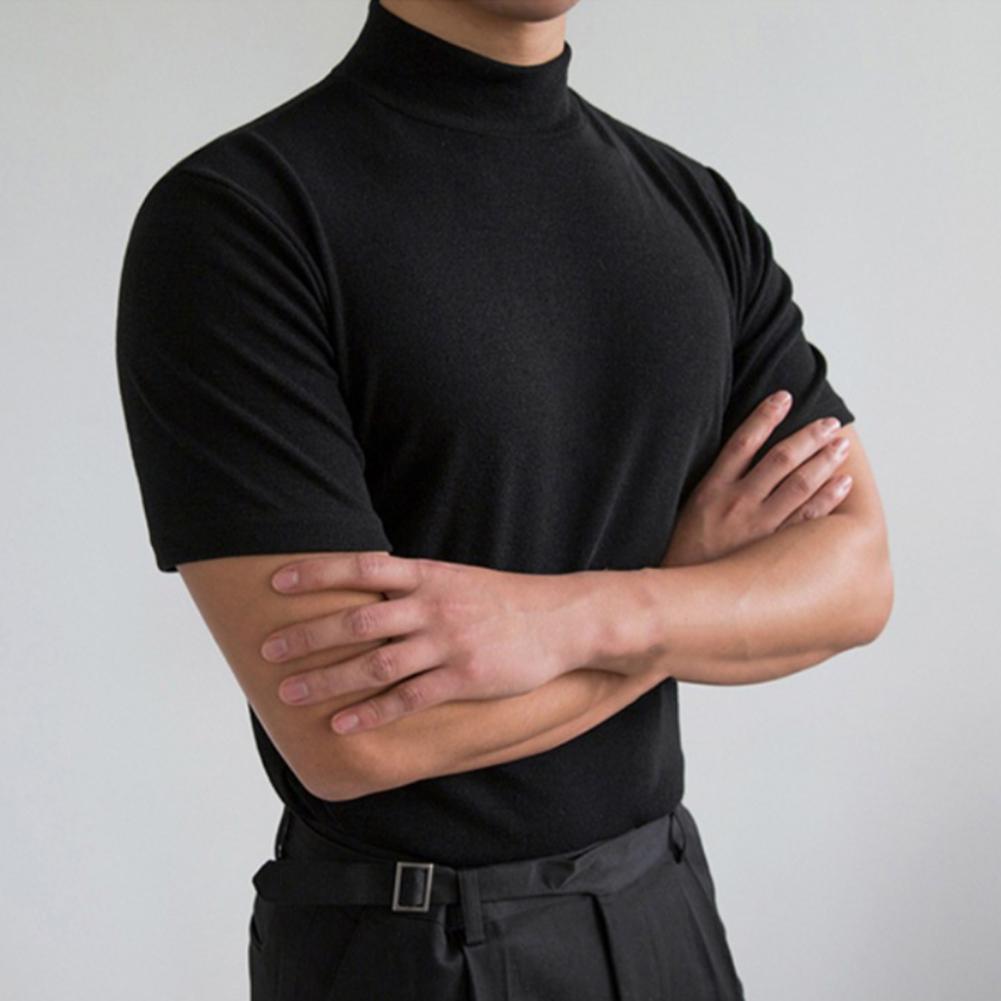 Men T-shirts Summer Fitness Short Sleeve Tees High Collar Basic T-shirt Base T Shirt for Men's Tops camisa masculina 짝퉁명품 남성의류