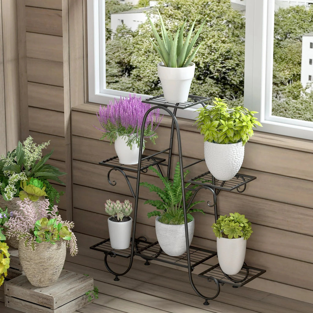 6 Tiers Metal Plant Stand Indoor Outdoor Flower Display Rack Holder