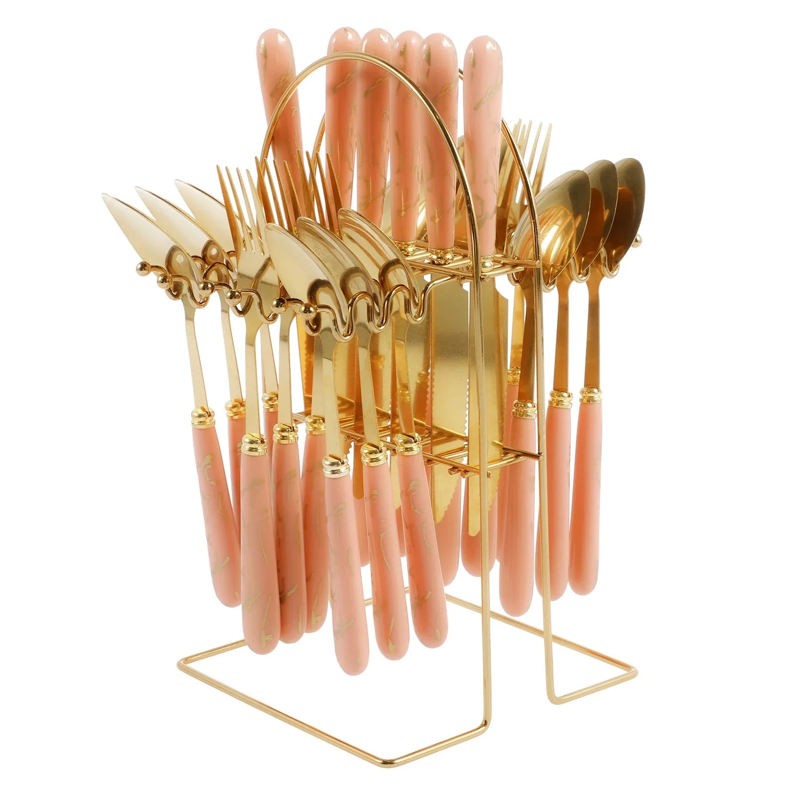 24 Pcs Silverware Set with Hanging Holder Stainless Steel Flatware Set Service for 6 Utensils Set Mirror Polished Tableware Set