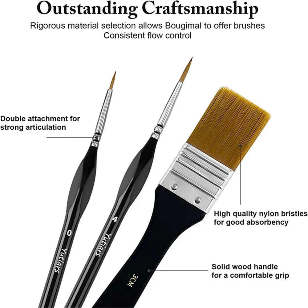 32-Piece Deluxe Multi-Purpose Art Paintbrush Set, Professional Fine Artist Wood Handle Brushes for Acrylic, Oil, Watercolor Pain