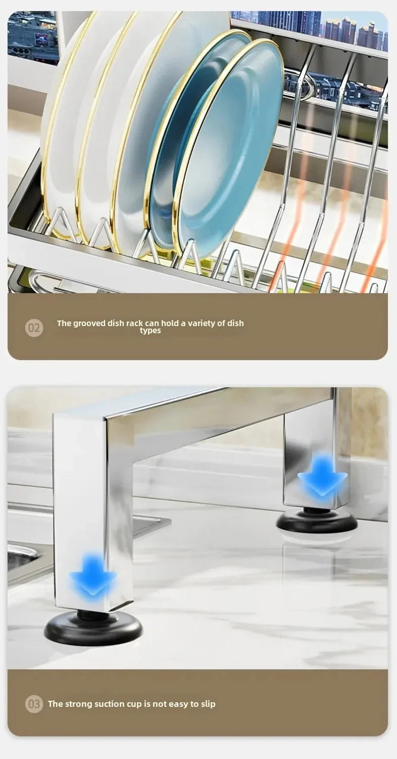 Stainless Steel Sink Shelf Bowl Drain Rack Kitchen Storage Rack Multifunctional Dish Cutlery Knife Spoon Sink Rack Set Organizer
