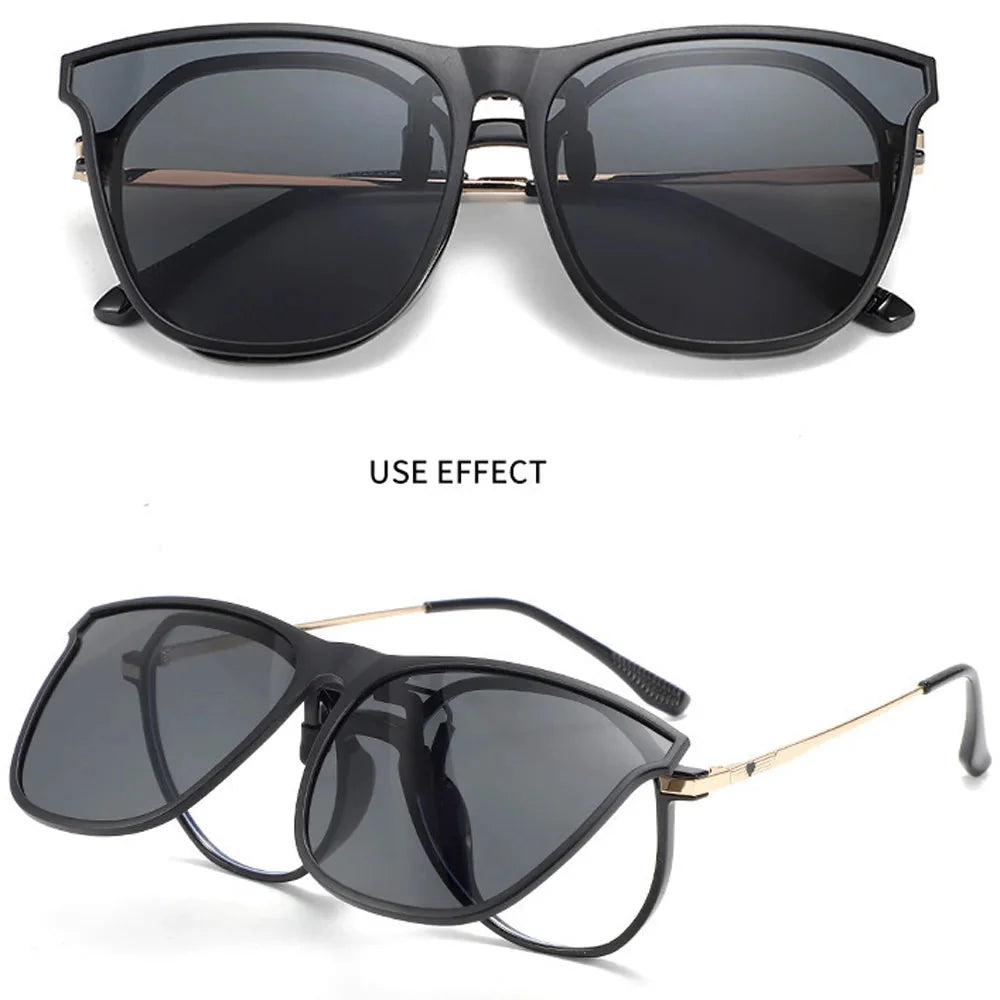 Polarized Clip On Sunglasses Men Car Driver Goggles UV400 Sun Glasses Anti Glare Vintage Square Glasses