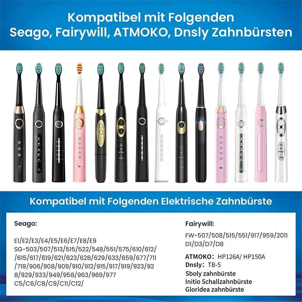 Premium Replacement Toothbrush Heads for Fairywill & Seago - Du Pont Bristles - Compatible with FW-507/508/D1/D3/D7
