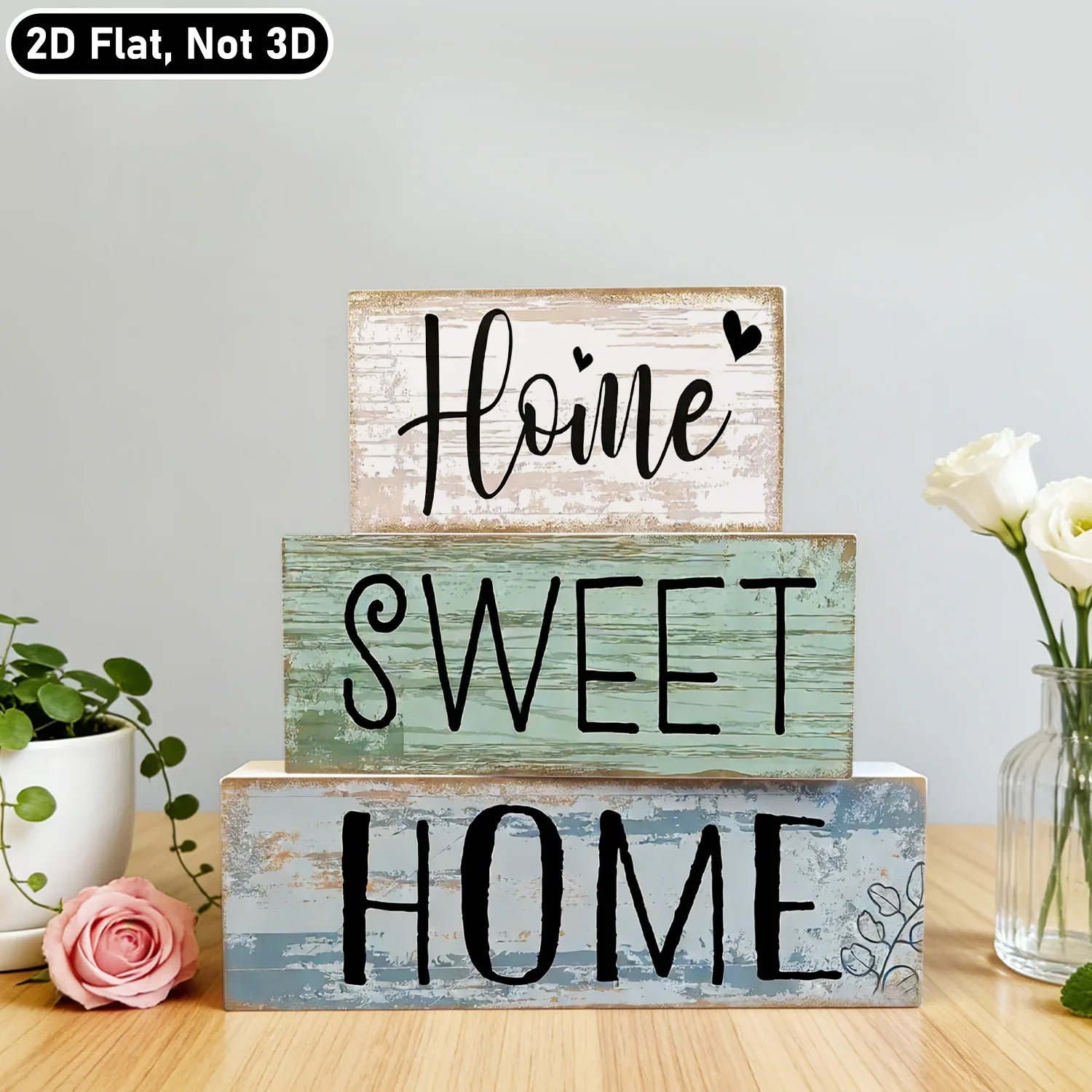 PVC Farmhouse Tabletop Plaques & Signs, Rustic Home Tiered Tray Decor, Table Ornament for Kitchen Shelf, Home Sweet Home Sign