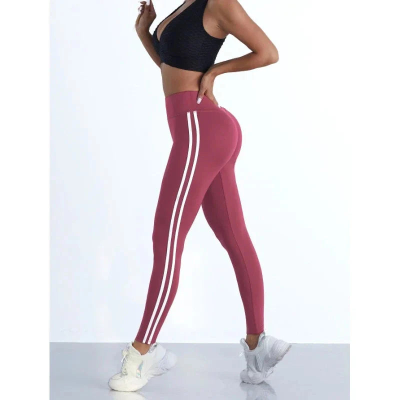 MODX High-Waist Striped Seamless Yoga Leggings - Sculpting & Tummy Control Gym Tights