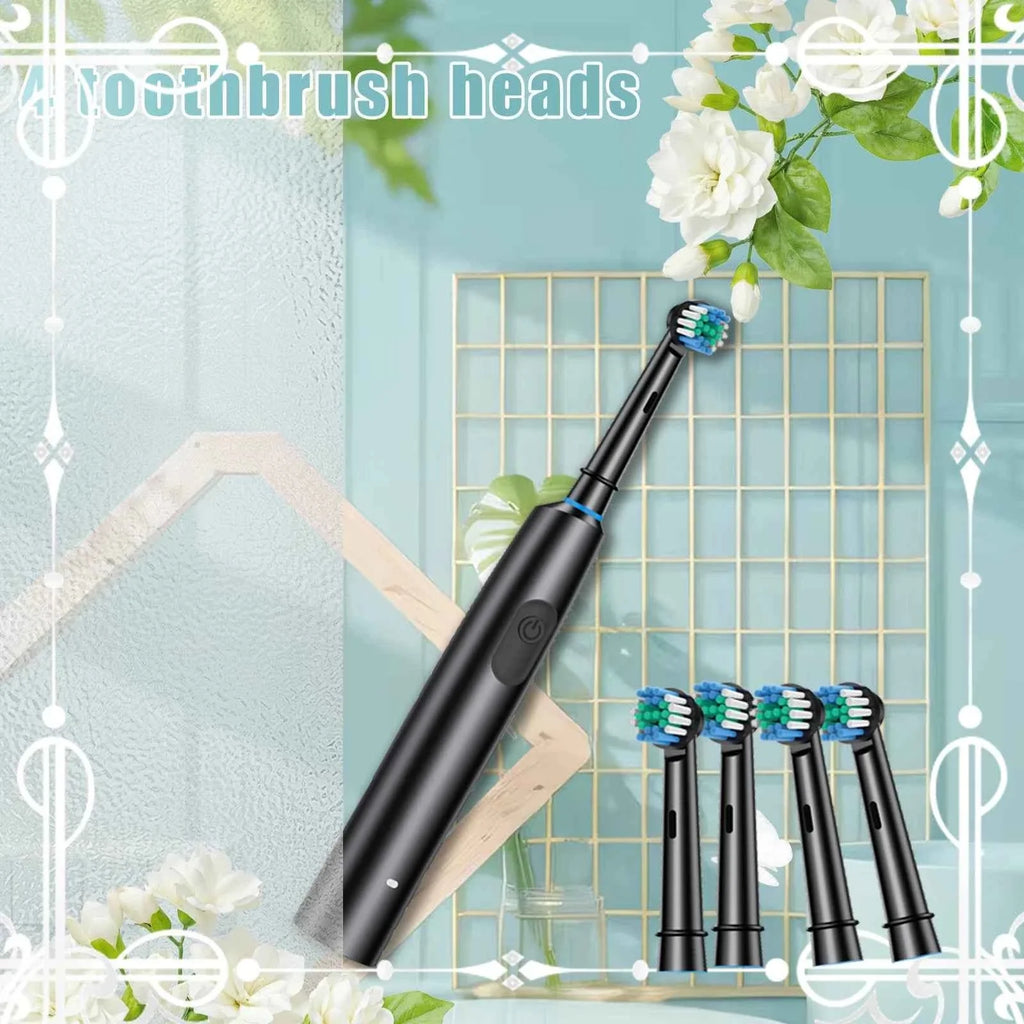 Morning Renewal -360 ° Rotating Electric Toothbrush, Adult Timer 5-mode Rechargeable Toothbrush, 4 replaceable brush heads elect