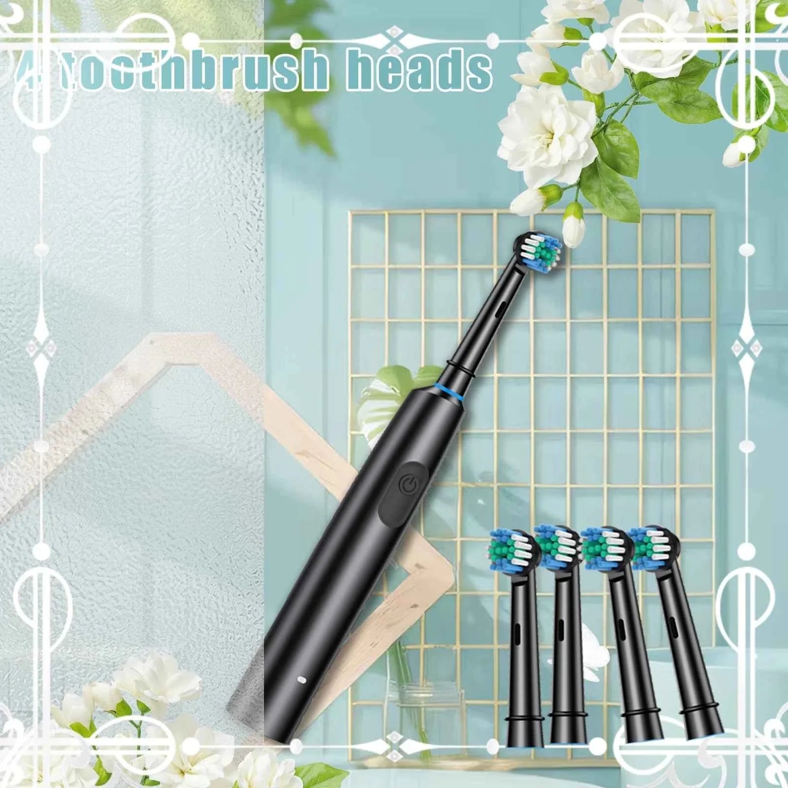 Morning Renewal -360 ° Rotating Electric Toothbrush, Adult Timer 5-mode Rechargeable Toothbrush, 4 replaceable brush heads elect