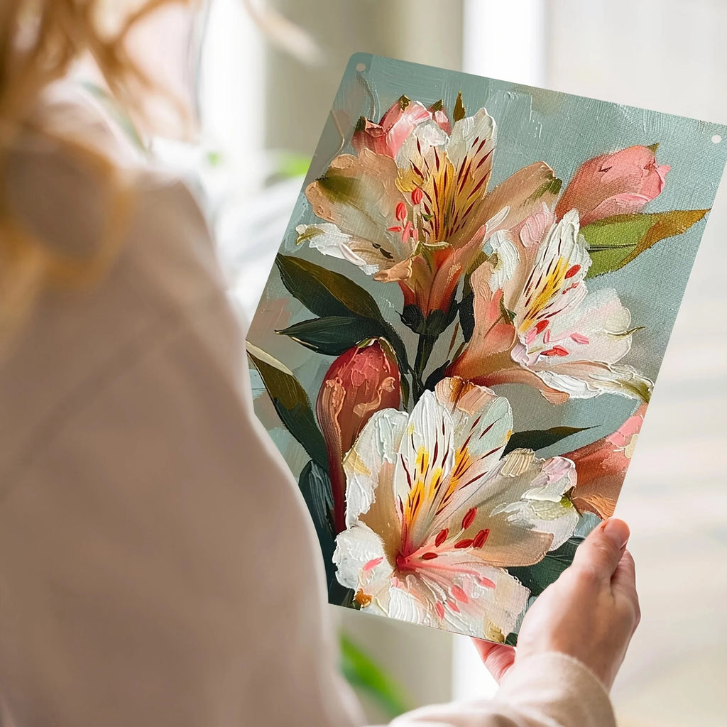 Vibrant 2D Flat Metal Wall Art - Weather-Resistant Tin Plaque with Flowers, 7.87x11.8 Inch, Ideal for Indoor/Outdoor Decor