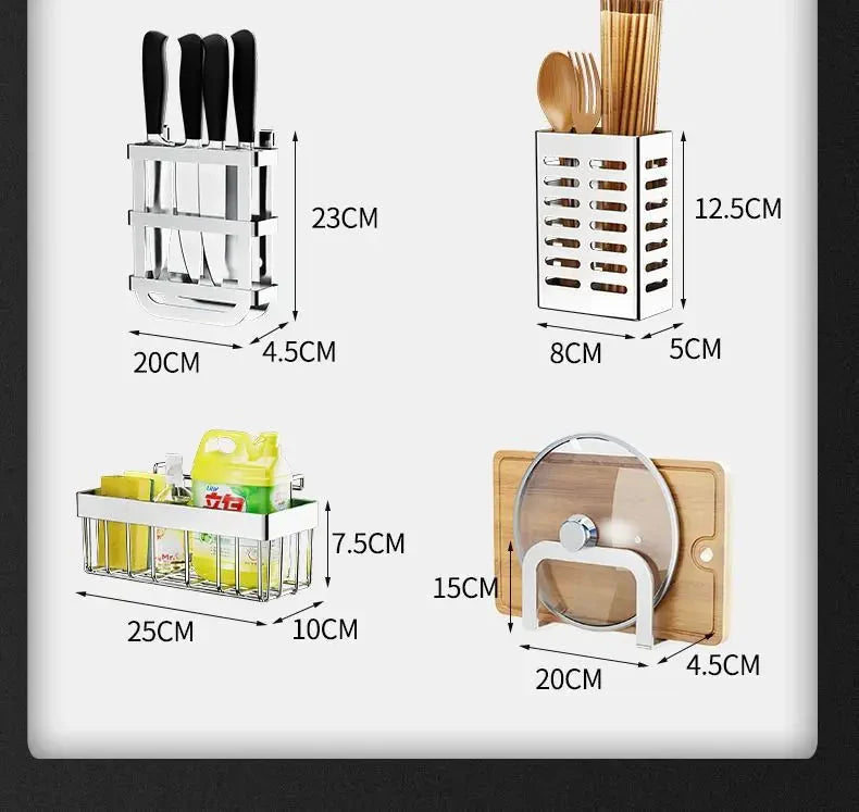 Stainless Steel Sink Shelf Bowl Drain Rack Kitchen Storage Rack Multifunctional Dish Cutlery Knife Spoon Sink Rack Set Organizer