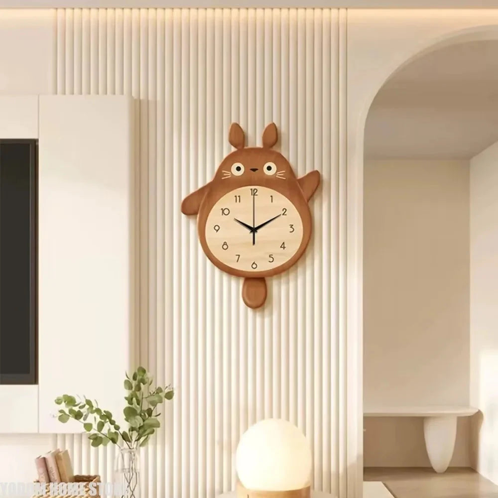 Cartoon Cat Design Wall Clock Wooden Sway Hanging Clock Decorative Painting For Restaurant Home Decor Gift