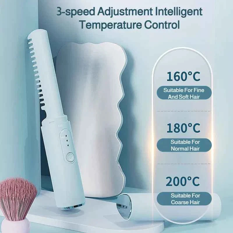 USB Wireless Hair Straightener with Curling and Straightening 2-in-1 Travel Portable Rechargeable Curling Iron  for Less Frizz,