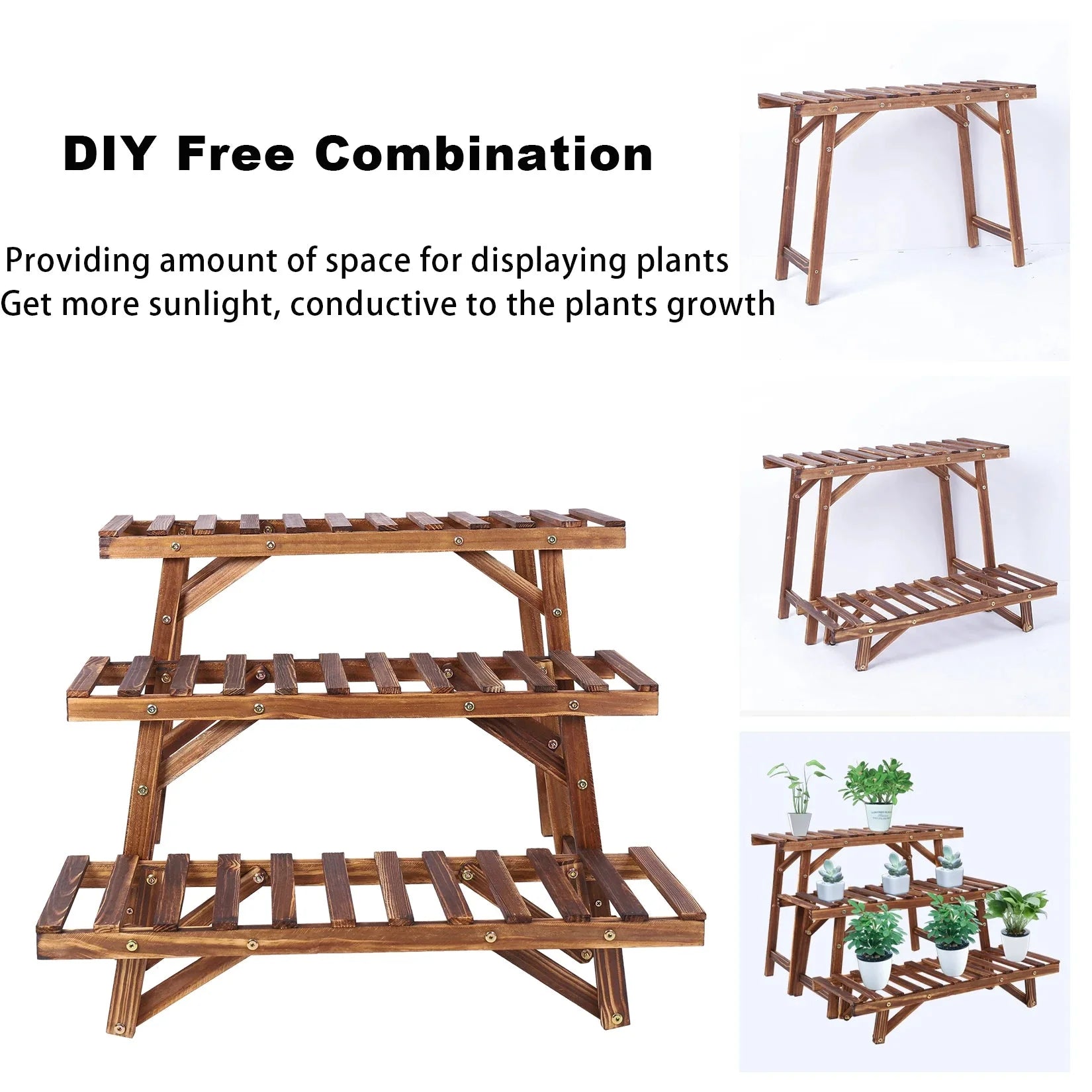 3 Tier Wood Ladder Shelf Corner Plant Stand Indoor Outdoor Flower Pot Rack