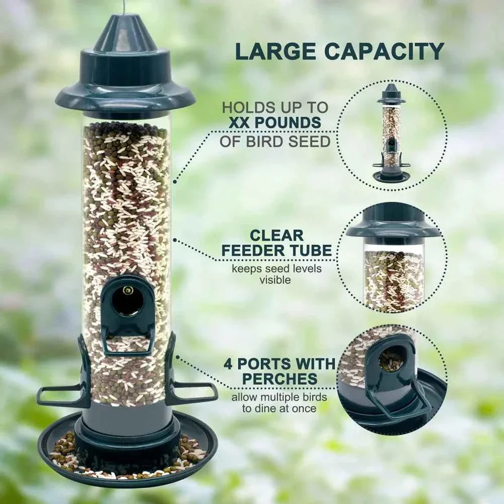 Hanging Wild Bird Feeder Outdoor Pet Food Dispenser Multiple Holes Bird Feeder Automatic Foot Feeding Tool for Flying Animals