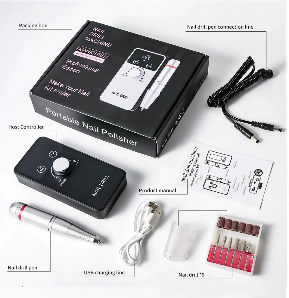 45000RPM Professional Nail Drill Machine Rechargeable Low Noise Electric Nail Drill Sander File for Manicure Gel  Polish Tool