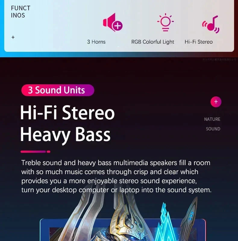 HIFI 3D Stereo Speakers Upgrade With LED Light AUX USB Wired Wireless Bluetooeh 5.0 Audio Home Theater Surround Sound Bar TV