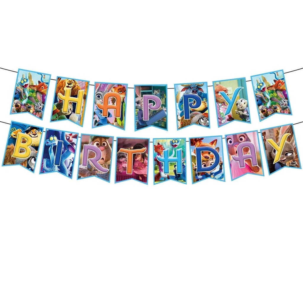 Zootopia Theme Party Supplies Nick Judy Birthday Decoration Balloon Set Tableware Kit Banner Plates Gifts Bags Keychains Sticker