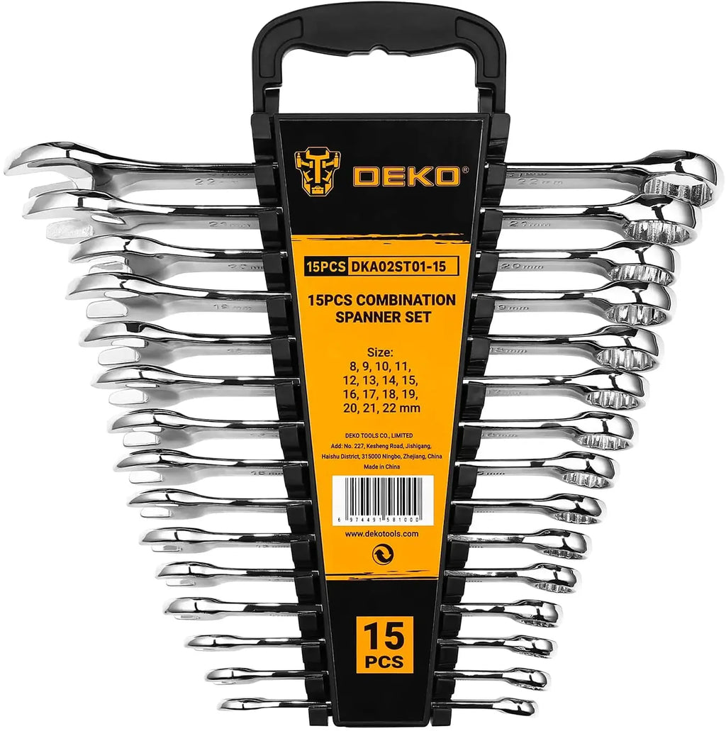 DEKOPRO Combination Wrench Set SAE / Metric,  1/4'' to 1'' & 8-22mm, 12-Point, Chrome Vanadium Steel