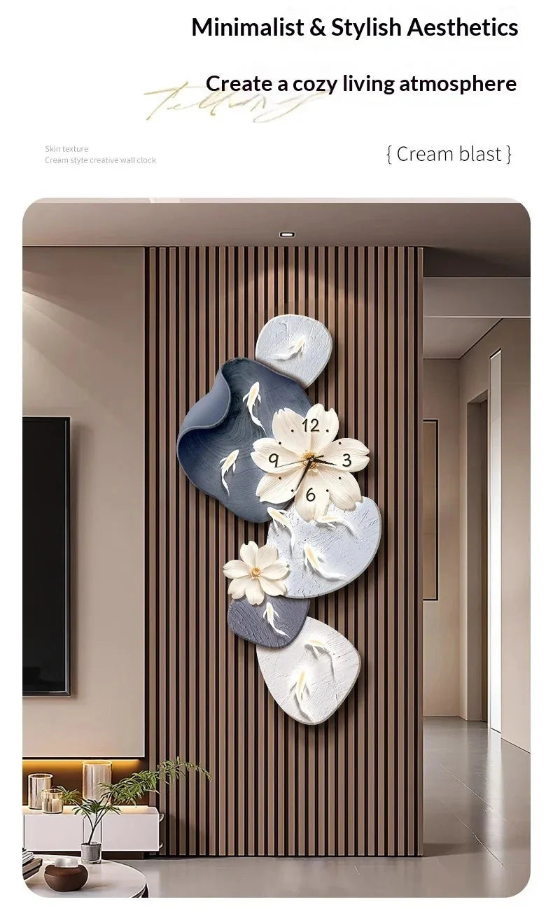 Wall Clock Modern Minimalist Nine Koi Fish Large Silent Wall Clock Home Decor Living Room Bedroom TV Background No Drilling