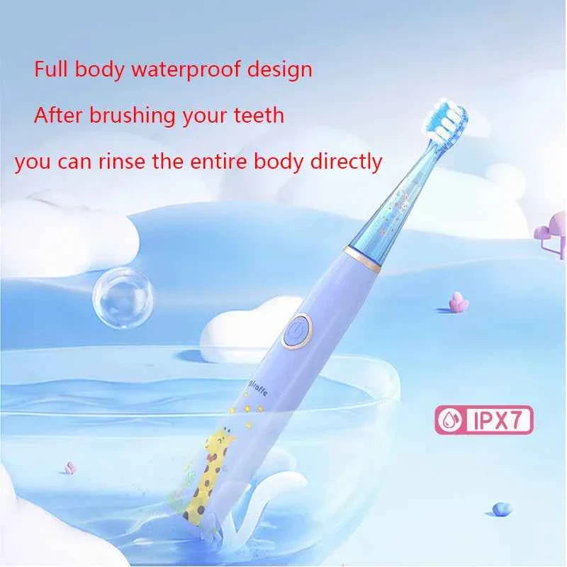 Kids Sonic Electric Toothbrush Cartoon with Colorful LED Light IPX7 Waterproof Deep Clean Teeth Care Rechargeable Toothbrush