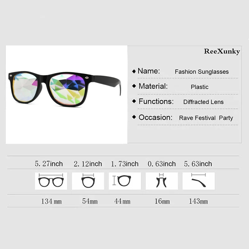 Classic Square Party Sunglasses Women Men Fashion EDM Light Diffraction Futuristic Rave Festival Sun Glasses Psychedelic Prism