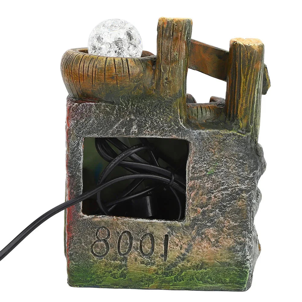 Resin Desktop Fountain Flowing Water Ornament Simulation Landscape Desktop Decoration for Home Hotel Office EU Plug