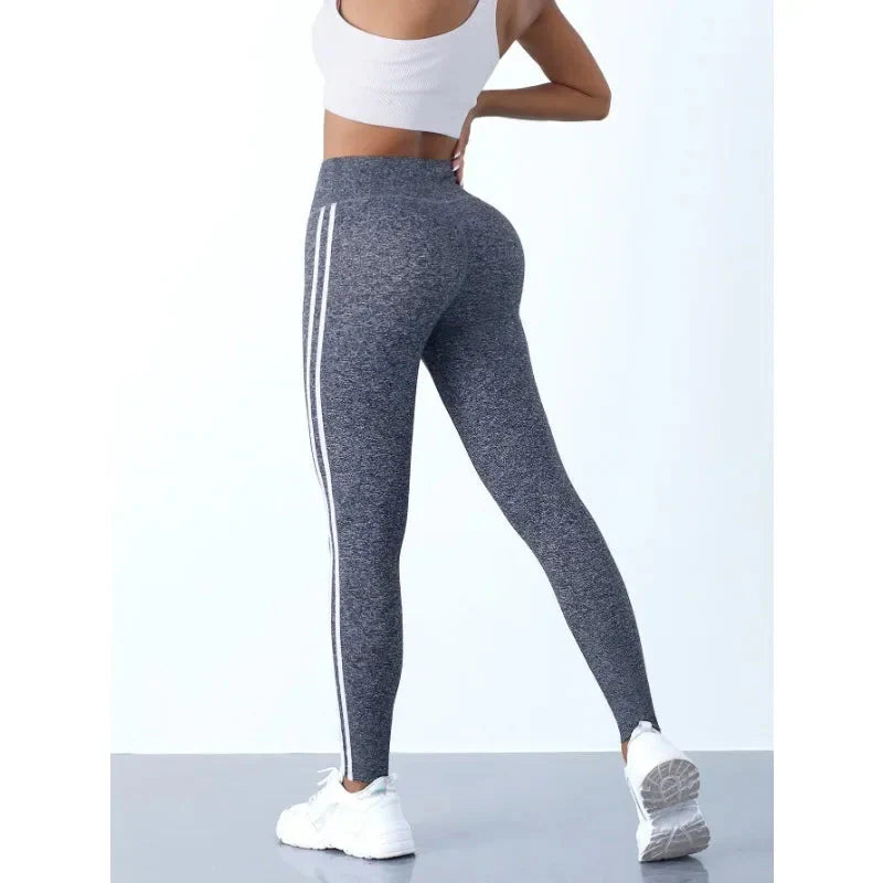 MODX High-Waist Striped Seamless Yoga Leggings - Sculpting & Tummy Control Gym Tights