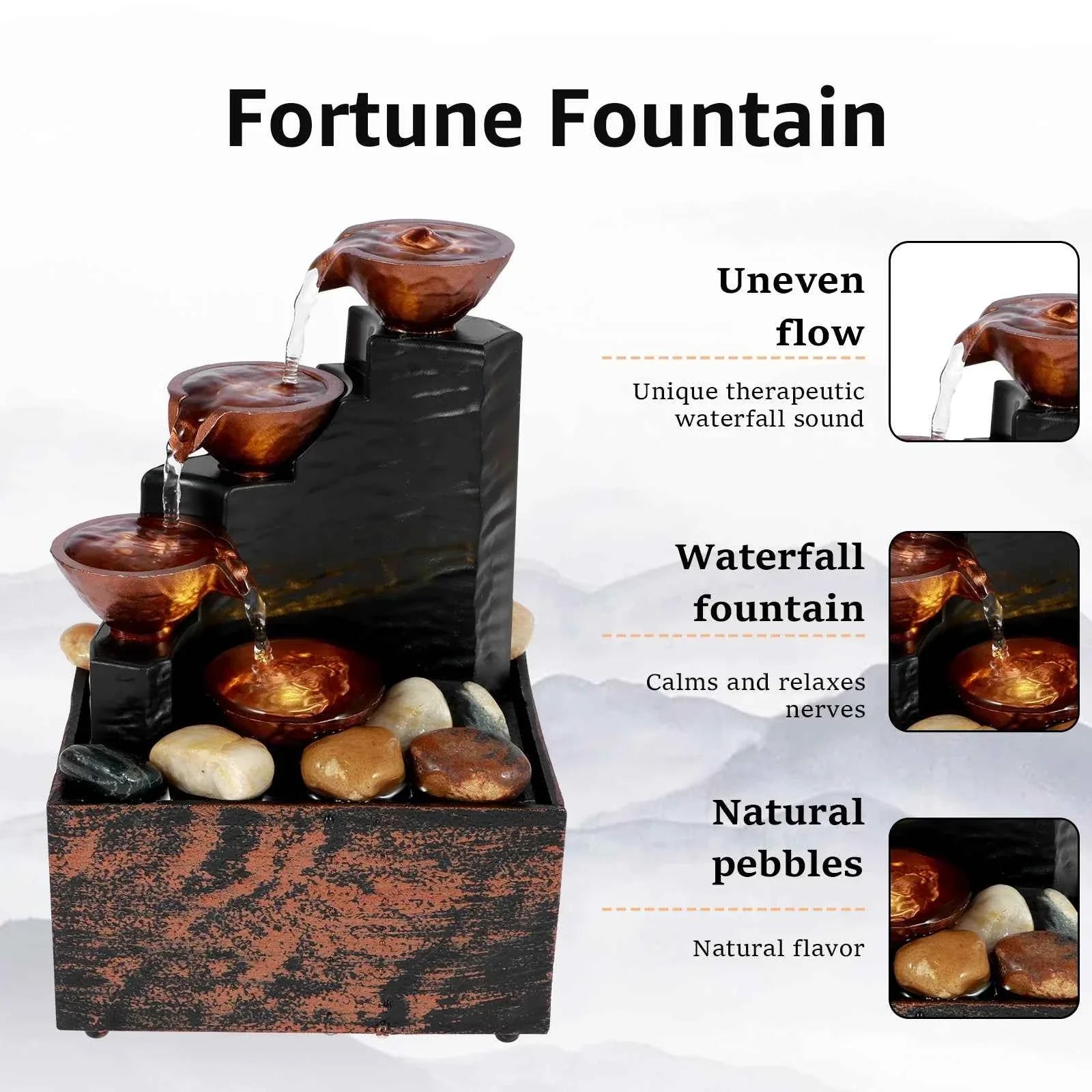 Tabletop Fountain Small Waterfall Fountain Desktop Decor With Light And Pebble USB Powered Sound Relaxation Fountain Ornament