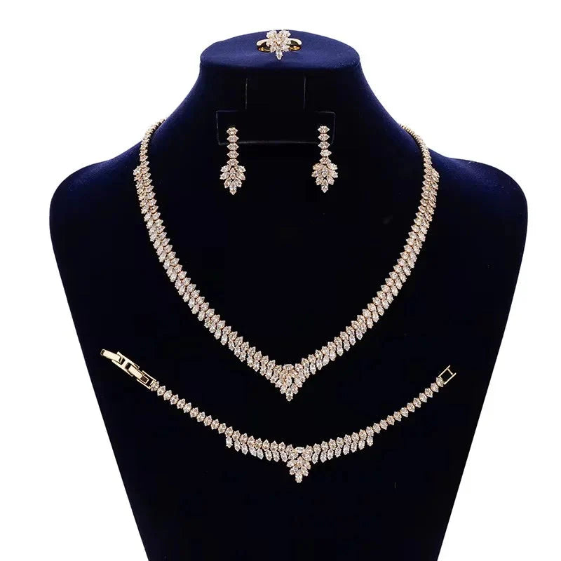 Jewelry Set HADIYANA Gorgeous Women Wedding Got Engaged Party Bridal Necklace Earrings Ring And Bracelet Set BN7840 Accessories