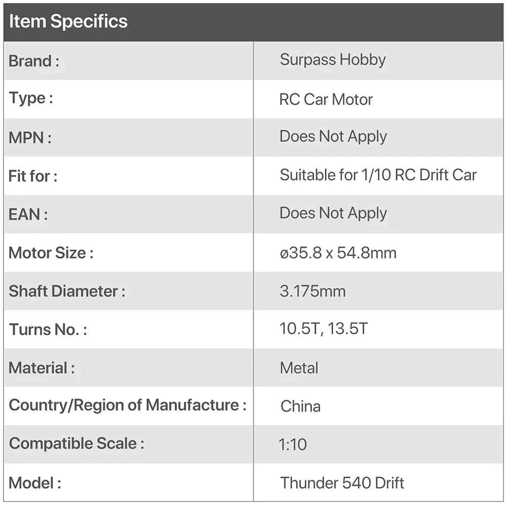 Rocket-RC Thunder 540 Sensored Brushless Motor 10.5T 13.5T 2-3S 3.175 mm Shaft for 1/10 RC Racing Drift Car Parts Surpass Hobby