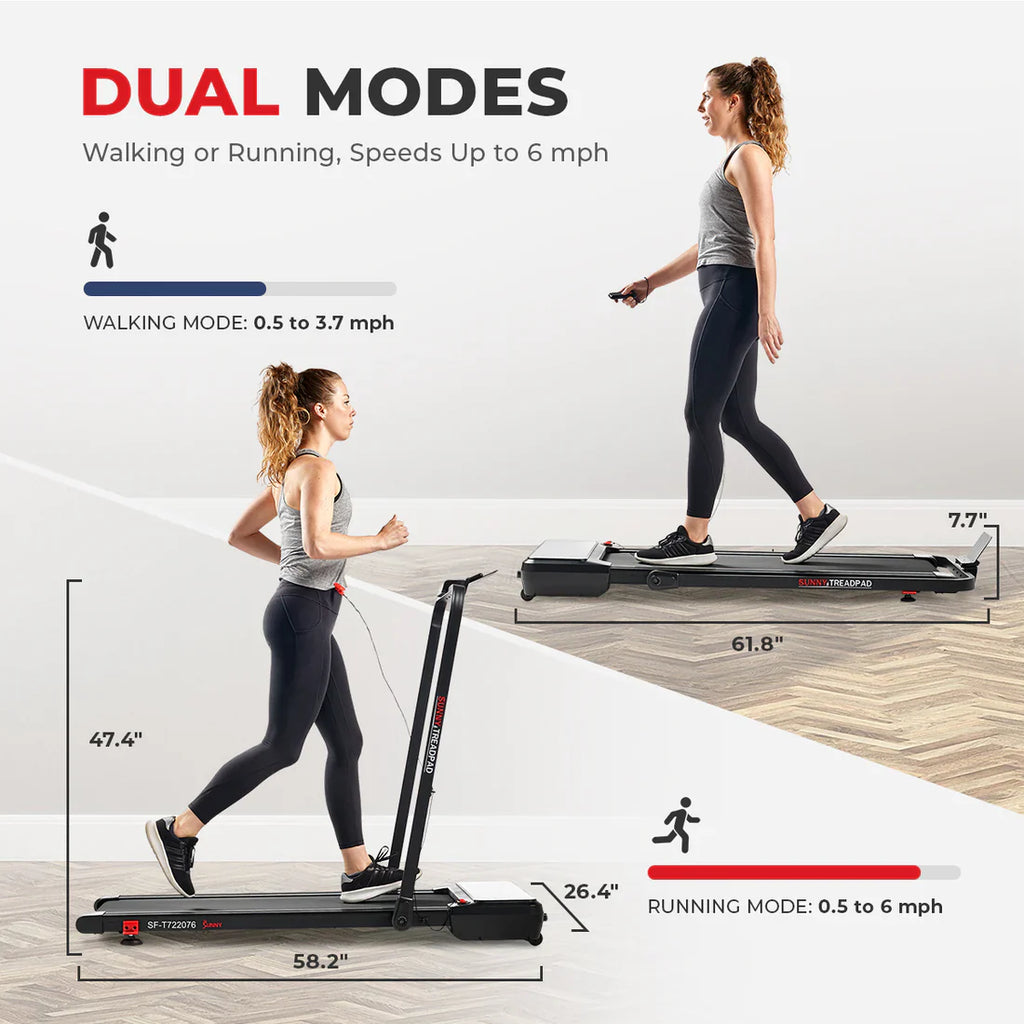 Pacer 2 in 1 Auto Incline Under Desk Walking/Running Smart Treadmill by Sunny Health & Fitness