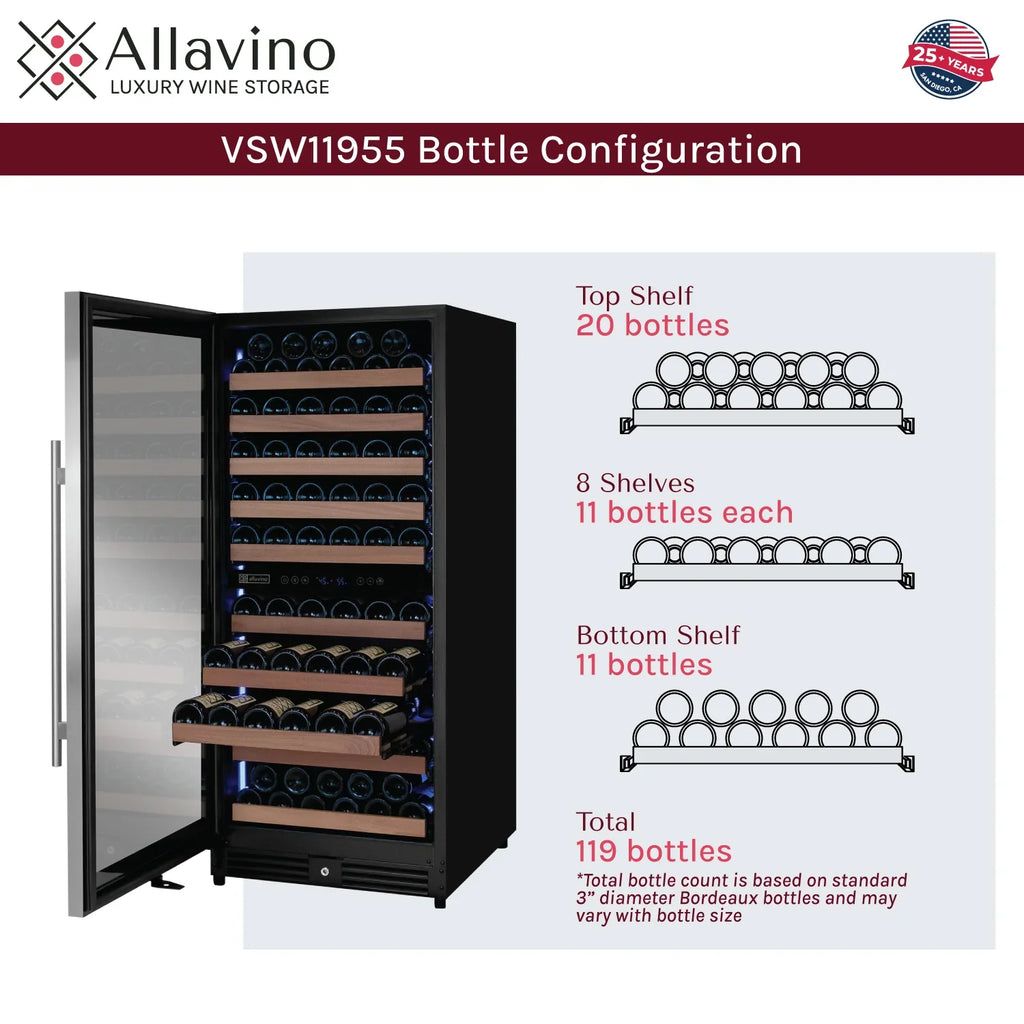 Allavino 119 Bottle 55" Tall Stainless Steel Wine Refrigerator