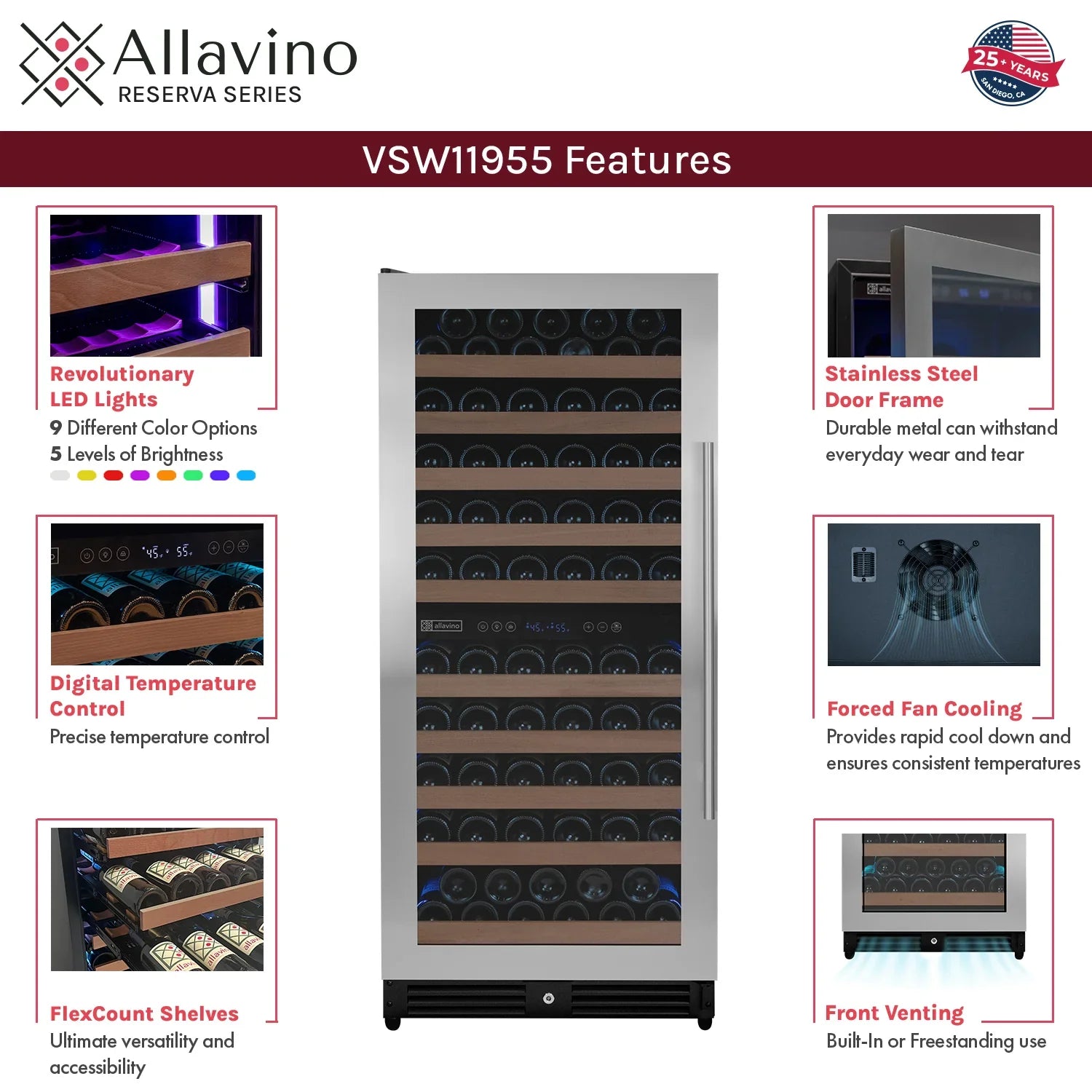 Allavino 119 Bottle 55" Tall Stainless Steel Wine Refrigerator