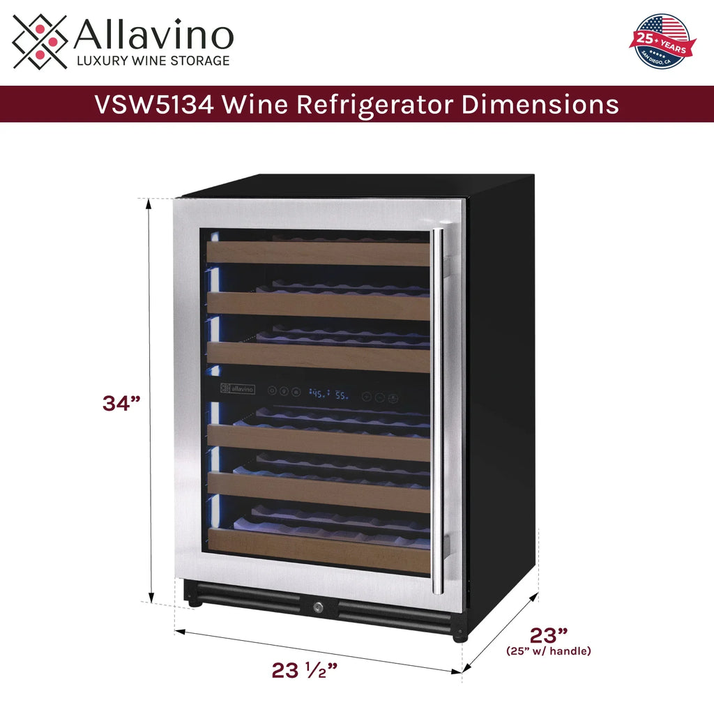 Allavino Reserva Series 51 Bottle Undercounter Wine Refrigerator Cooler with Stainless Steel Door