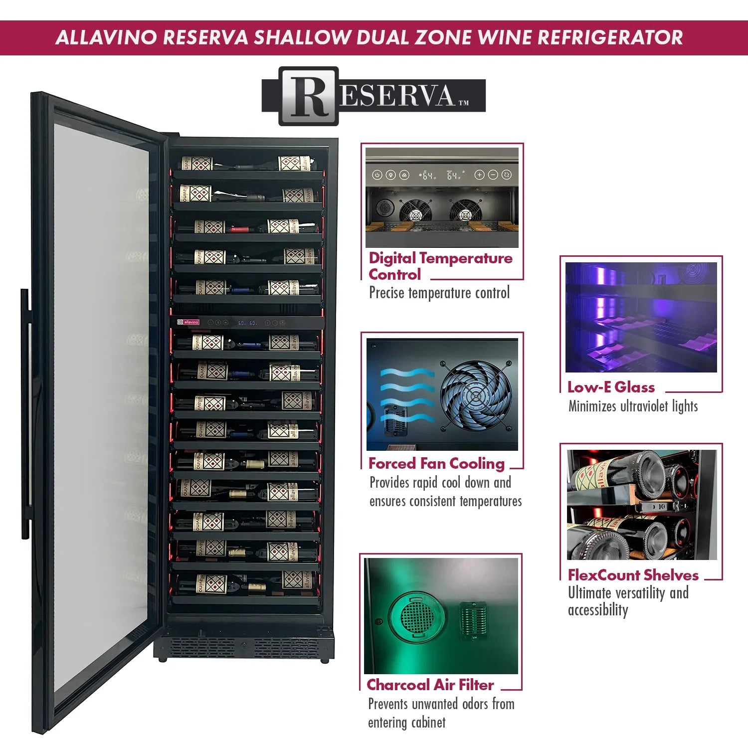 Allavino Reserva Series 134 Bottle Shallow Side-by-Side Wine Refrigerators