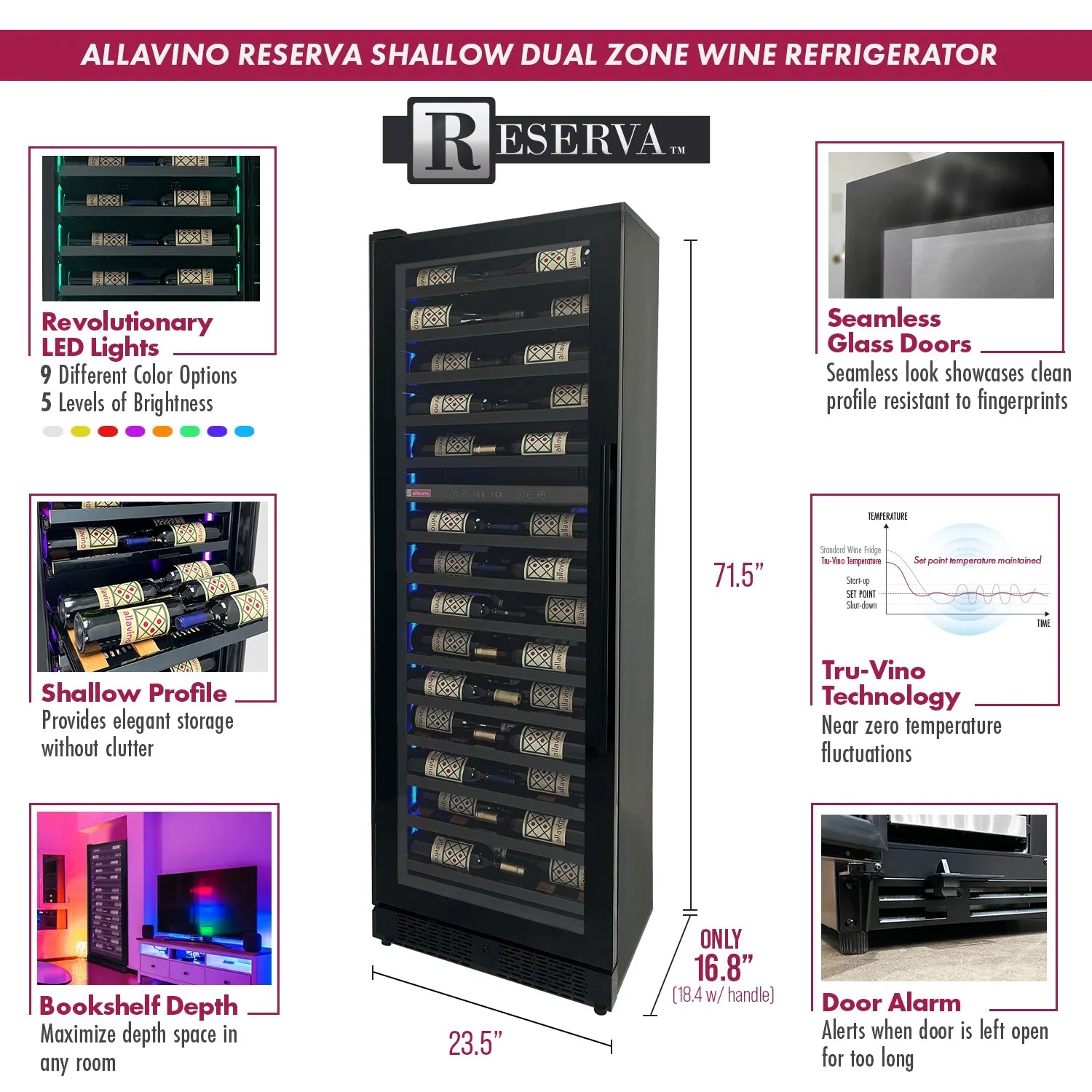 Allavino Reserva Series 134 Bottle Shallow Side-by-Side Wine Refrigerators