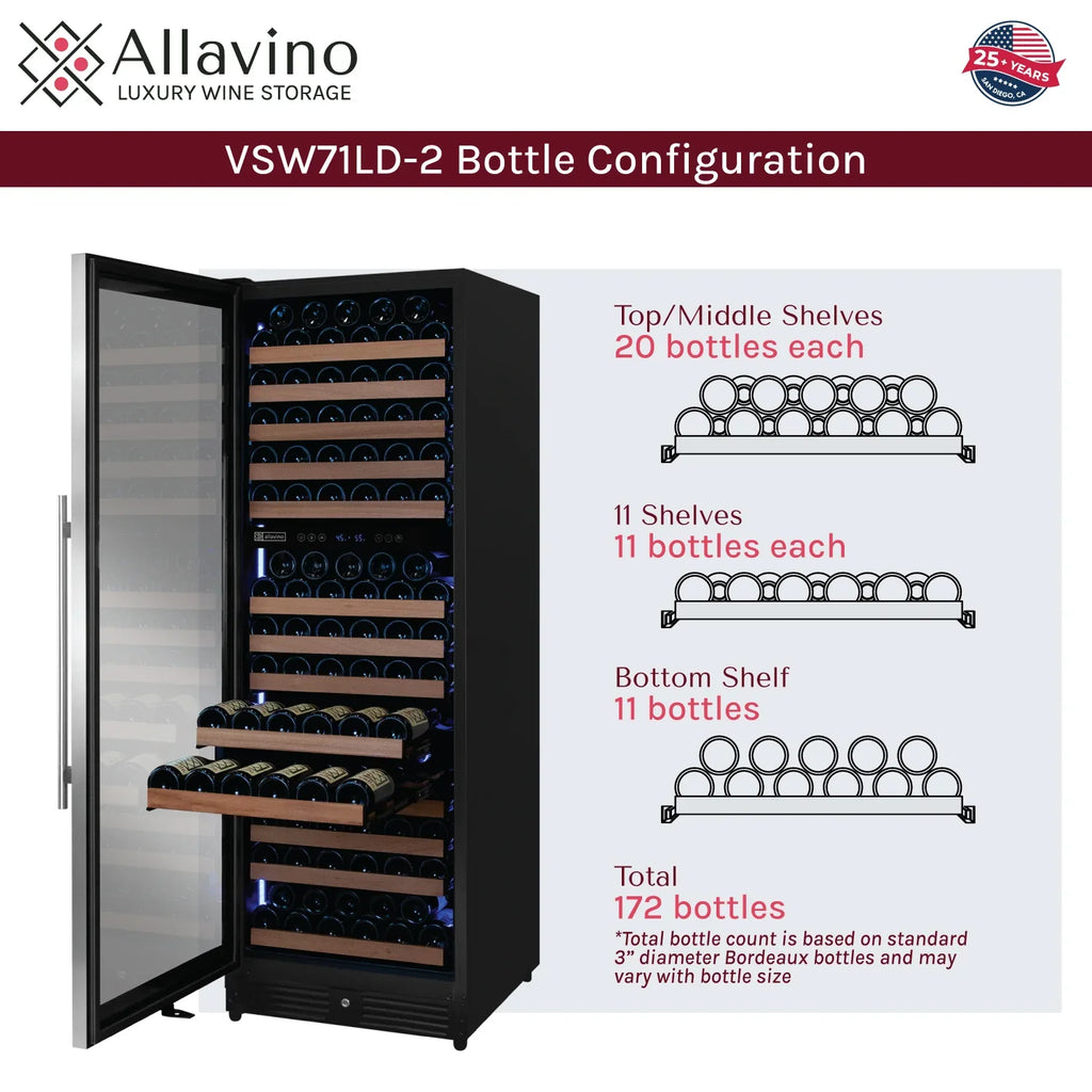 Allavino Reserva Series 172 Bottle Dual Zone Built-in Wine Refrigerator with Stainless Steel Door