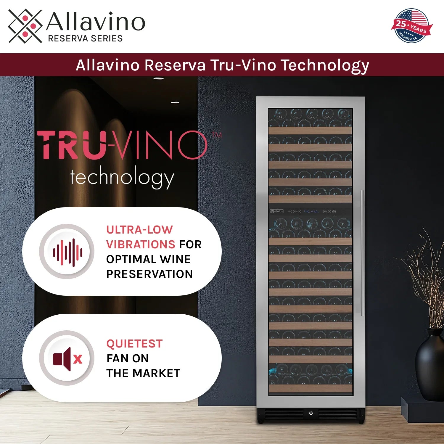 Allavino Reserva Series 172 Bottle Dual Zone Built-in Wine Refrigerator with Stainless Steel Door
