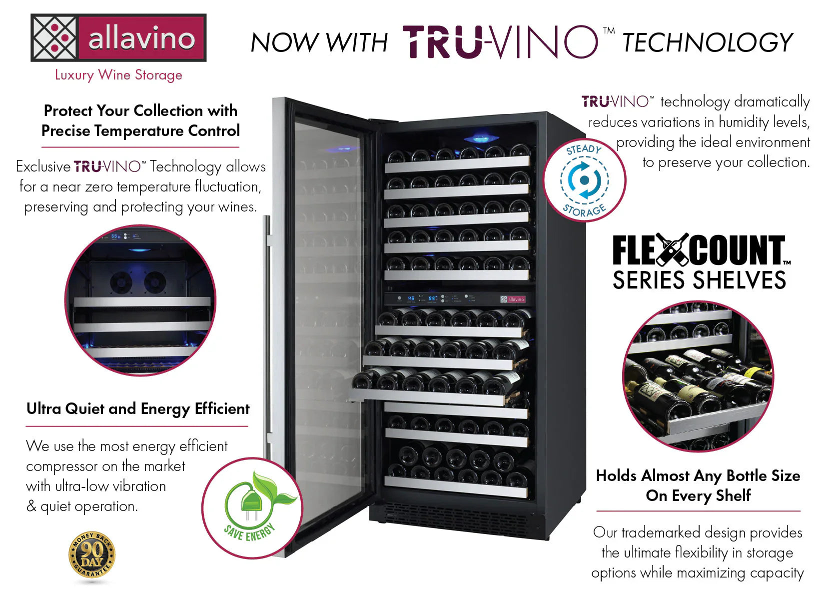 Allavino 24" Wide FlexCount II Tru-Vino 121 Bottle Dual Zone Stainless SteelWine Refrigerator