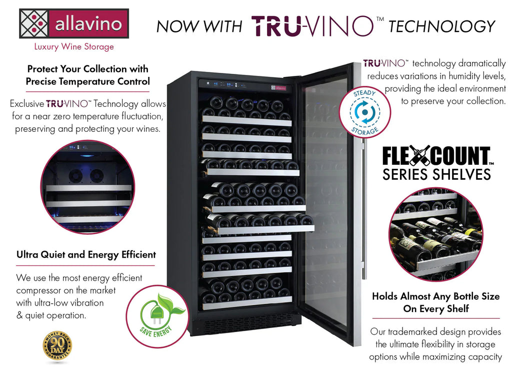 Allavino 47" Wide FlexCount II Tru-Vino 256 Bottle Stainless Steel Side-by-Side Wine Refrigerator