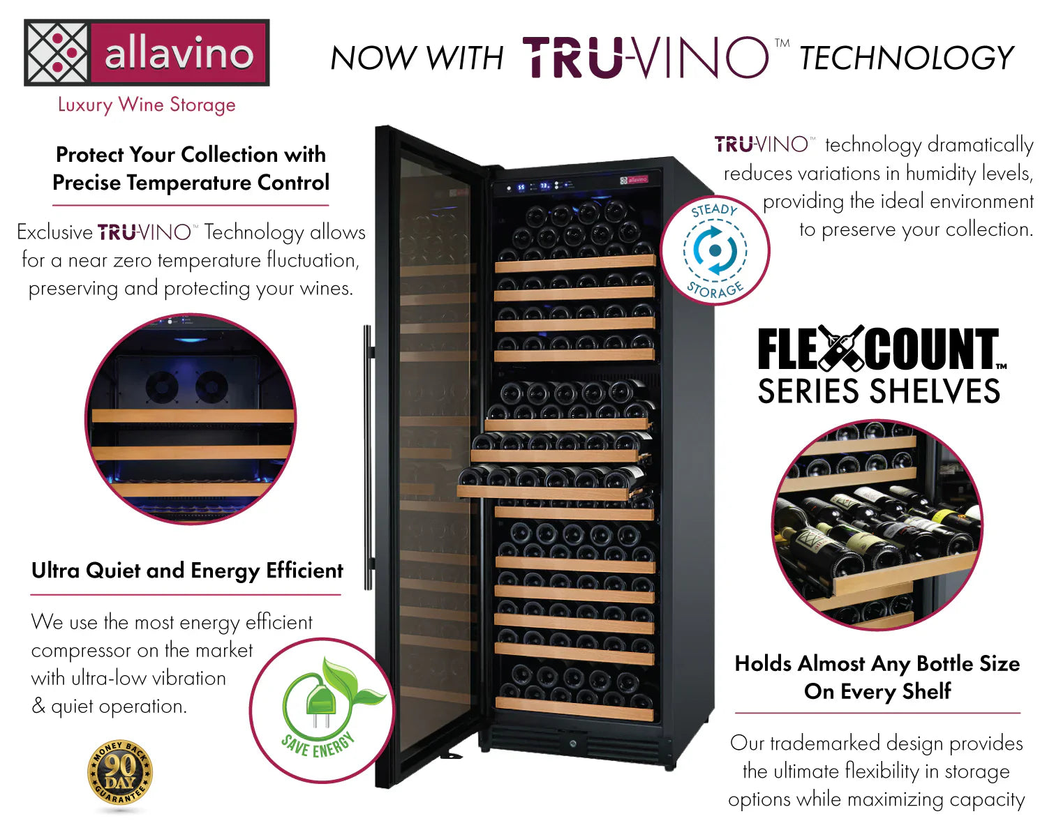 Allavino 24" Wide FlexCount II Tru-Vino 177 Bottle Single Zone Wine Refrigerator