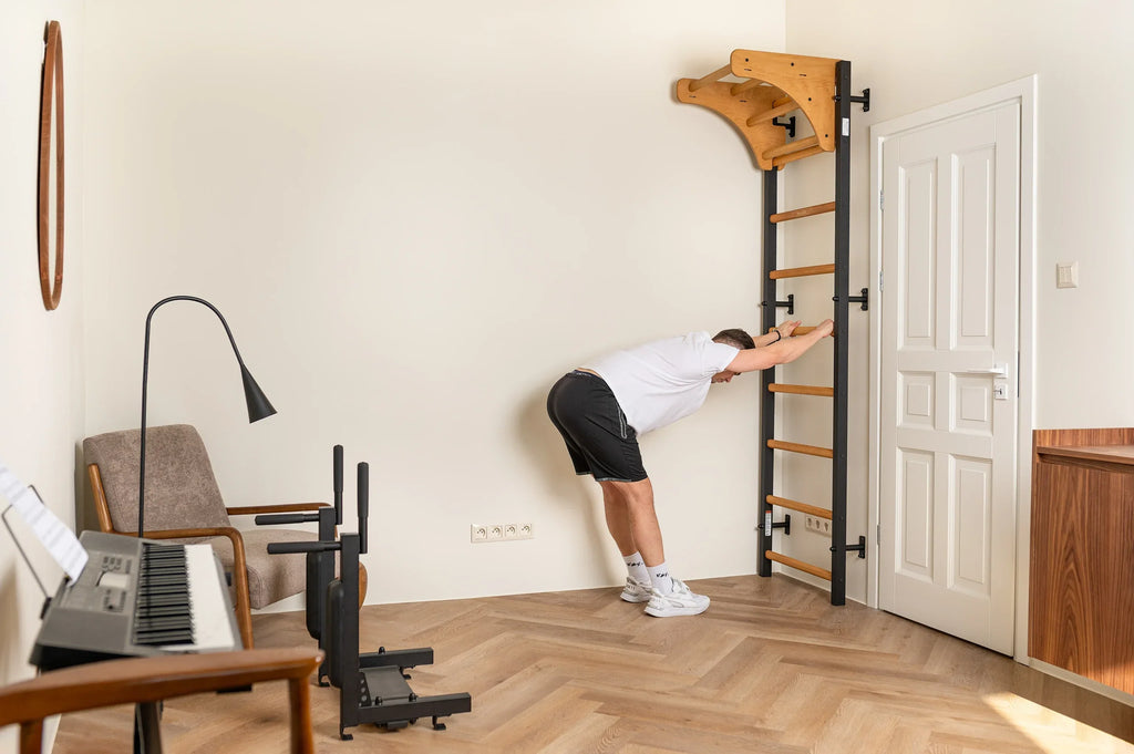 BenchK 711 Gymnastic Wooden Wall Bars with Pull-Up Bar and Accessories