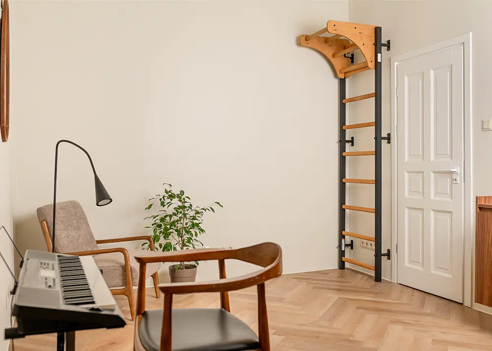 BenchK 711 Gymnastic Wooden Wall Bars with Pull-Up Bar and Accessories