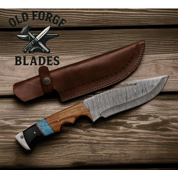 Damascus Steel For Sale – Hunting Gut Hook Knife 9"