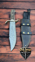 Handmade Damascus Steel Bowie Knife with Stag Handle – 14” Combat Blade