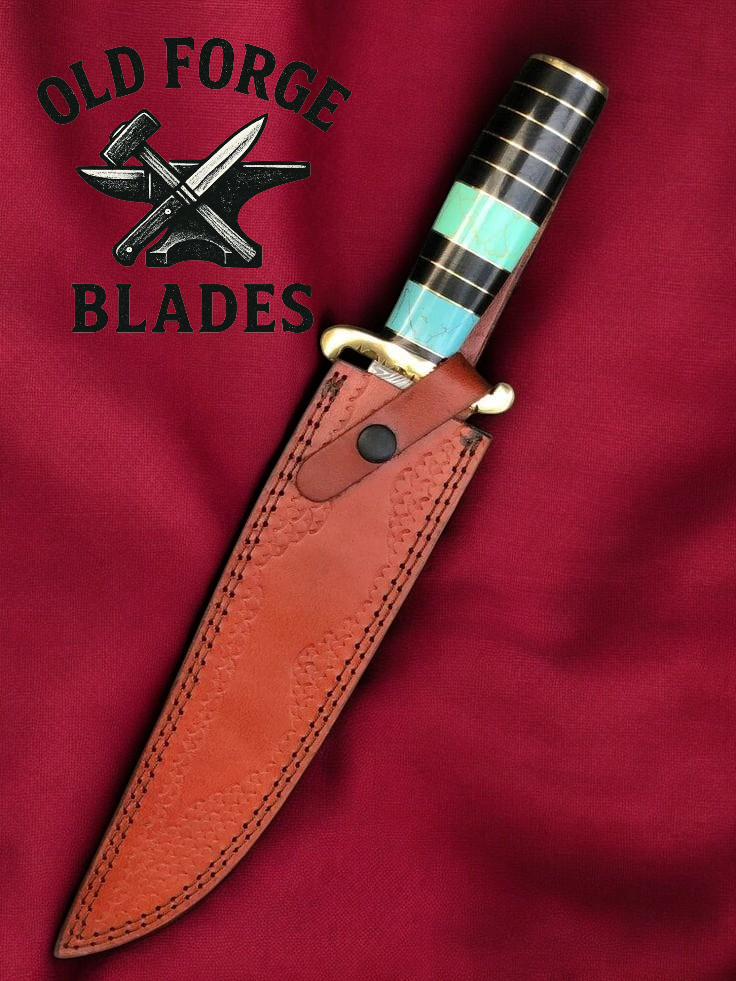 Premium Damascus Steel Bowie Knife with Turquoise Handle