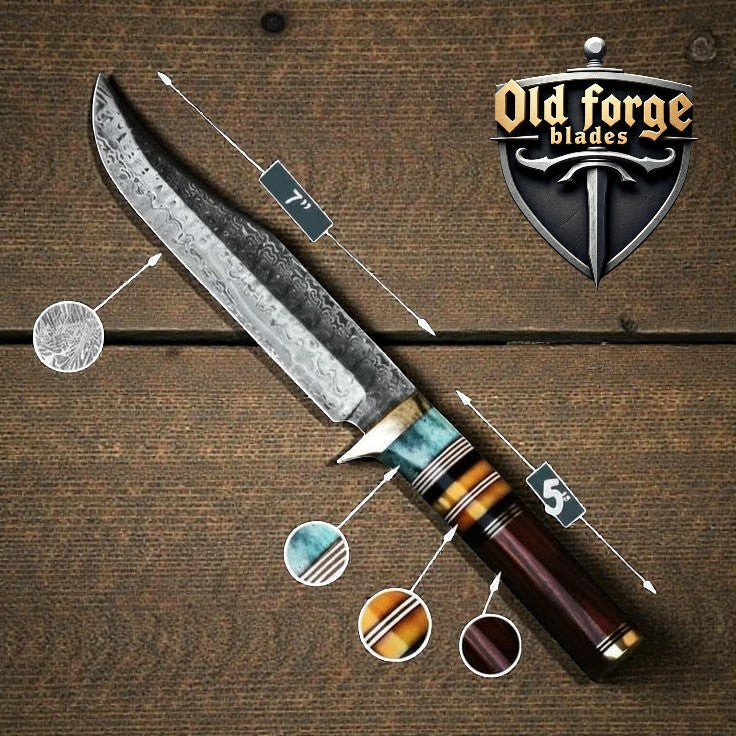 Handmade Damascus Dragon Hunting Knife Set with Leather Sheath