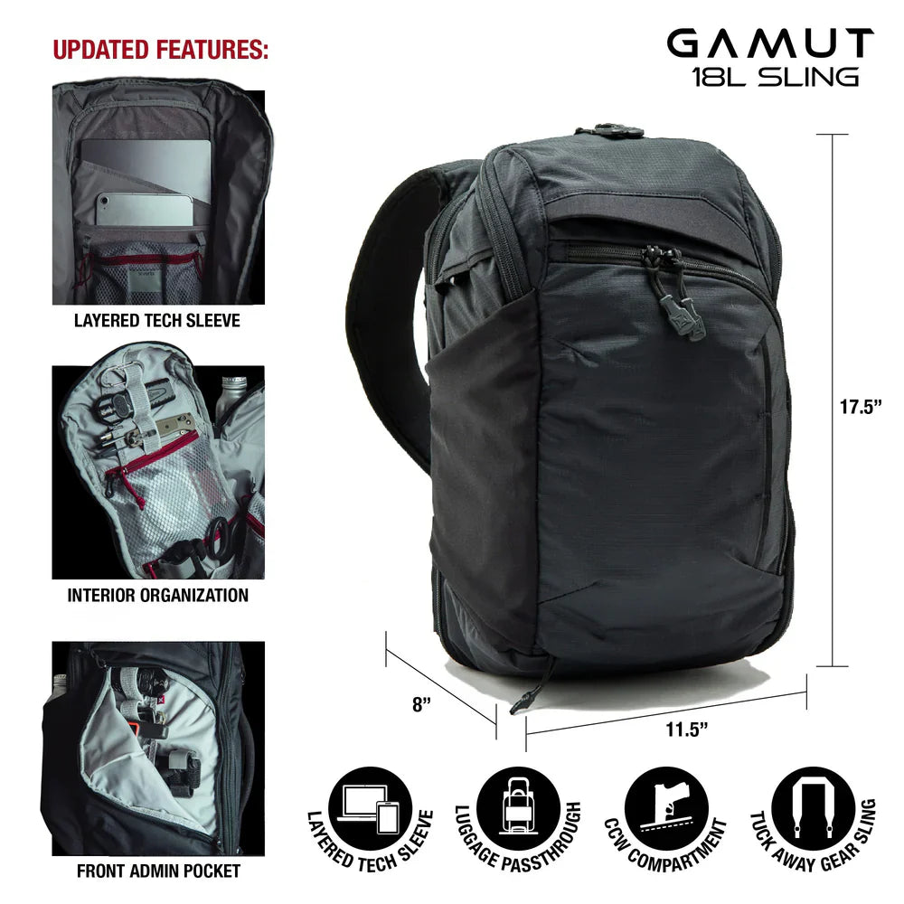 Vertx Gamut 18L Sling | Rapid CCW Deployment & 13" Laptop Carry | 18L Wide-Open Main Storage