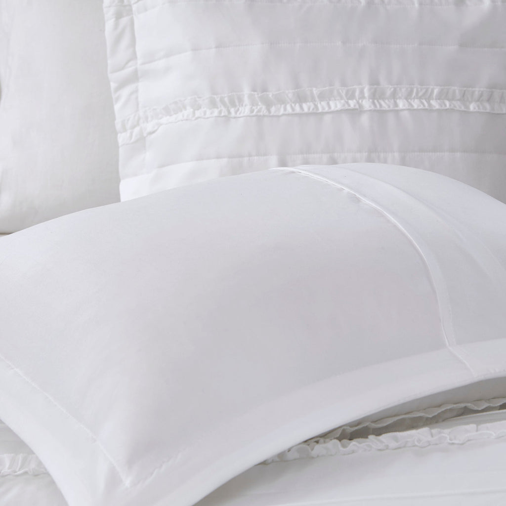 5 Piece Microfiber Ruffled Comforter Set White California King